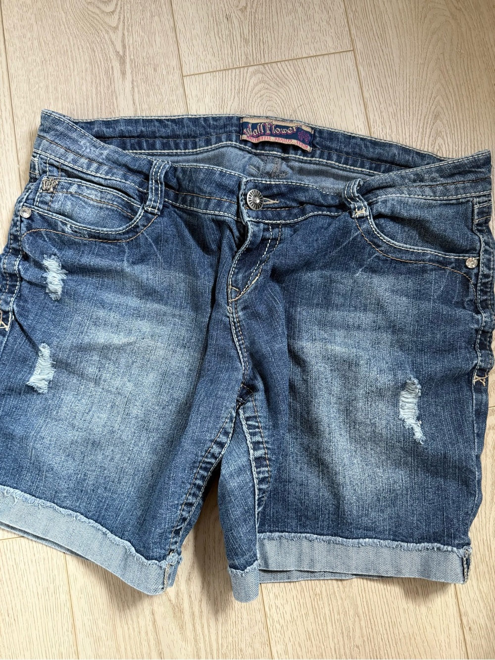 Wallflower Distressed Dark Blue Denim Shorts